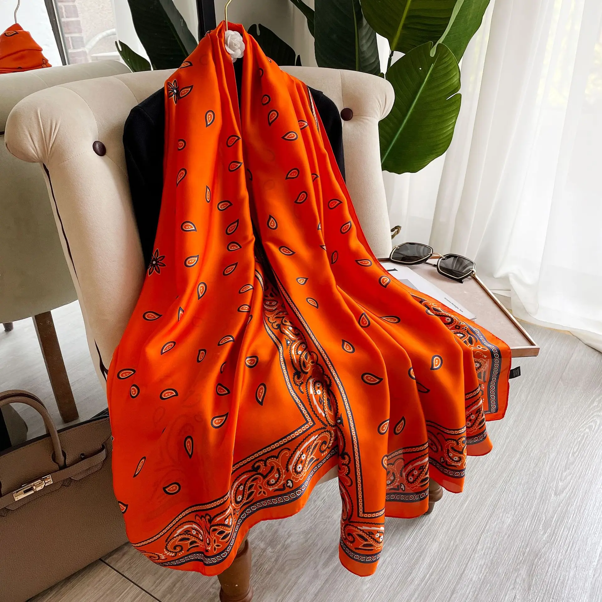 90*180cm New Imitated Silk Satin Dot pattern print scarf long Shawl Scarf
