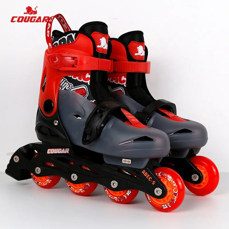 Customized Cougar Four Wheels Adjustable Kids Roller Skates Shoes With PU Wheels PP Hard Boot Shell