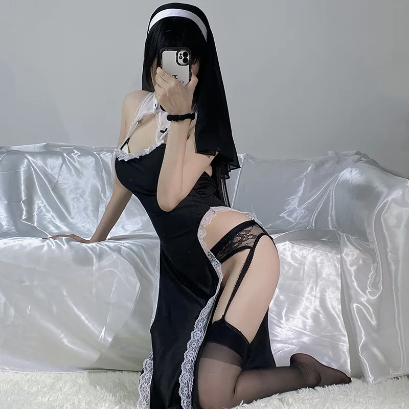 Japanese Sexy Nun Uniform Costume Cosplay Nun Costume Women Exotic Role Play Maid Dress Babydoll Sexy Lingerie