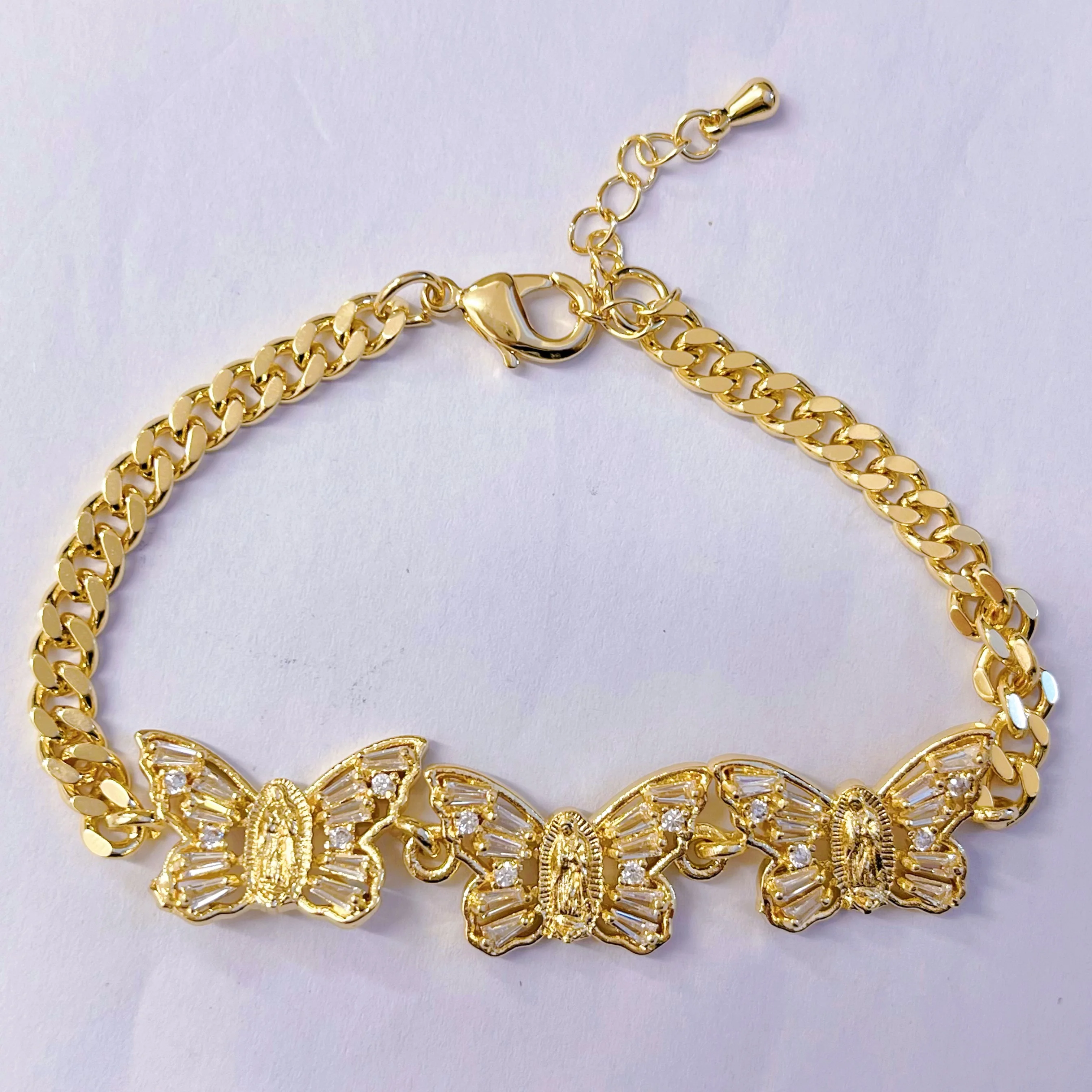 wholesale Virgin Mary 14k Gold laminated Jewelry Butterfly zircon Bracelet Pulsera de cadena de mariposa de la joys laminada