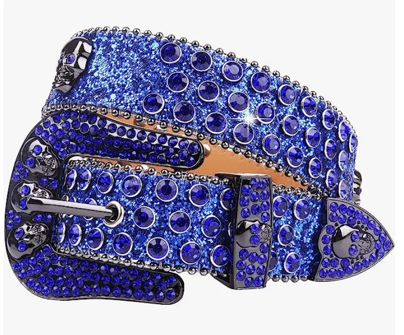 Belt Skull Head With Diamond Punk European and American Style Y2K High-end Belt