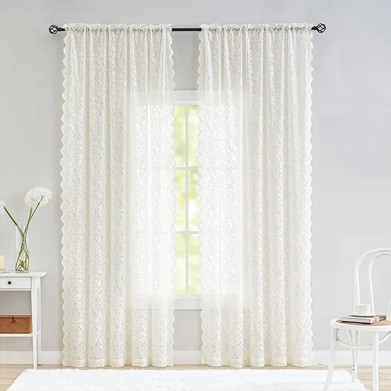 Sheer Curtain With Pole For Light Filtration High-end Lace Curtain Made Of Polyester For Bedroom Bay Window