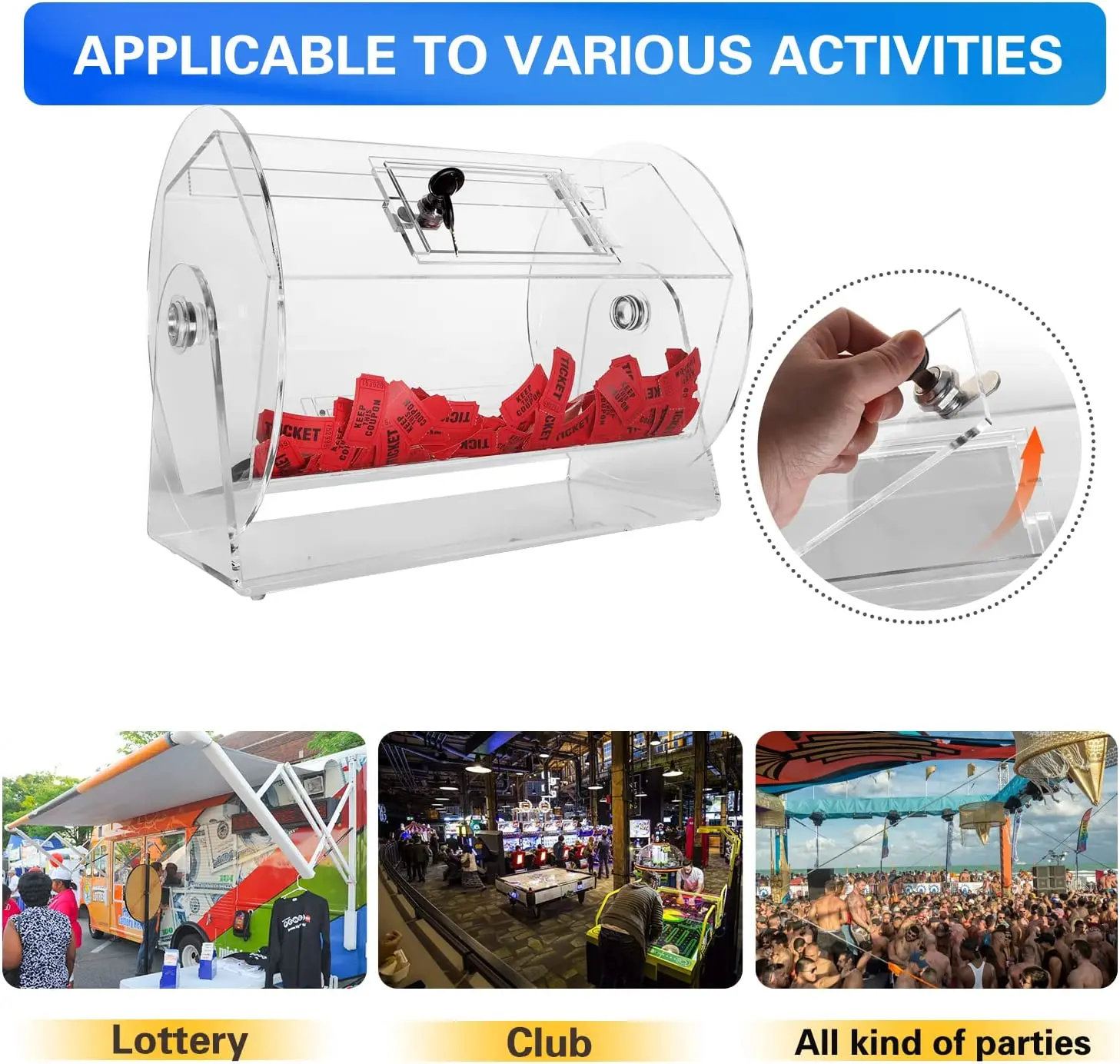 Large Size Professional Raffle Ticket Spinning Drum Acrylic Wheel Spinner Lottery Cage Acrylic Raffle Box