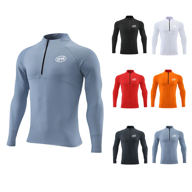 Costom Logo 1/4 Zip Stand Up Collar Quick Dry T-shirt Reflective Strip Long Sleeve Men T Shirt With Thumb Hole