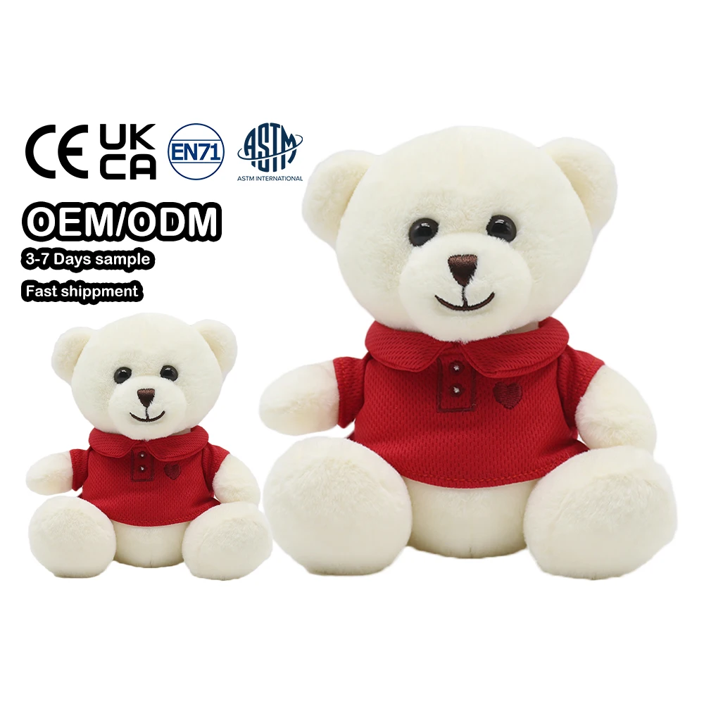 Wholesale High Quality Little White Teddy Bear Soft Toy With Red Clothes Custom Cute Small Plush Stuffed Animal Teddy Bear Toys