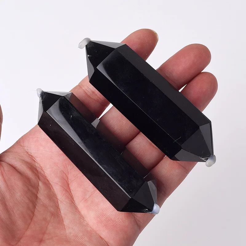 Wholesale Natural Black Obsidian Crystal Wand Double Obelisk Quartz Specimen Healing