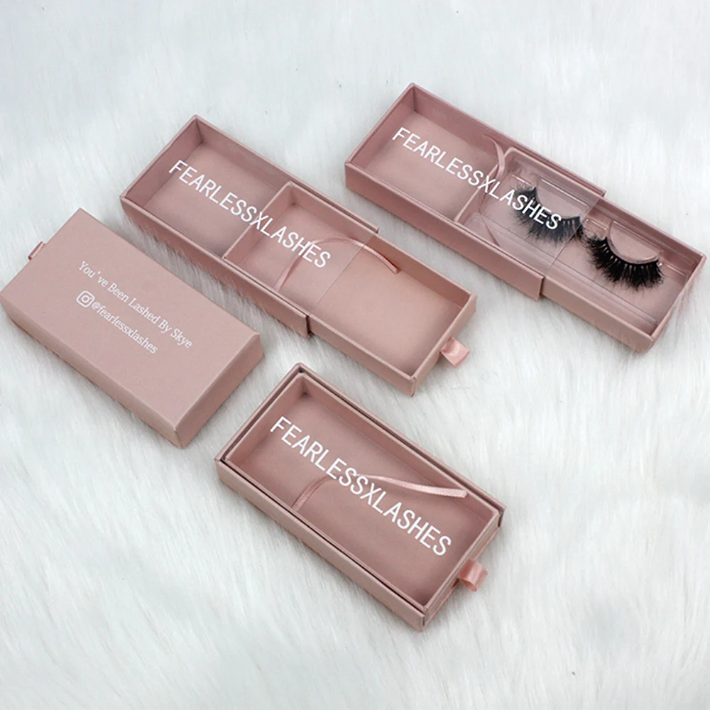 B566 lash tile box custom logo empty pink pvc drawer eyelash packaging box