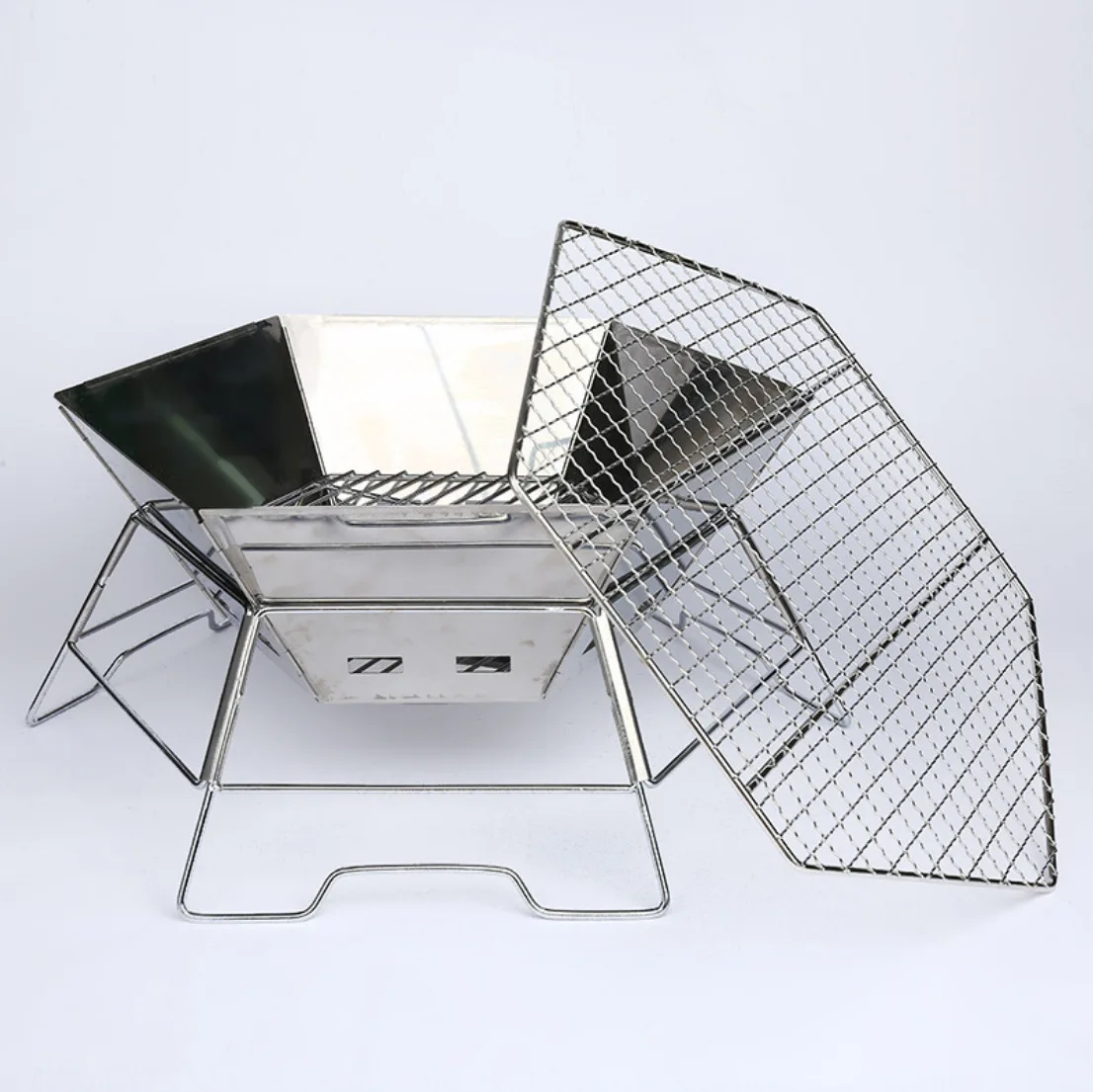 Outdoor Camping Stainless Steel BBQ Wood Stove Folding Portable BBQ Grill Grill Wholesale Camping Stove