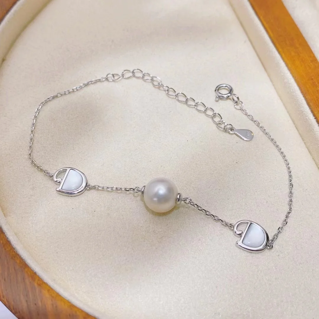 B303 8-9mm  925 sterling silver gold plated wholesale freshwater pearl charm bracelet  bangle fancy jewelry for women