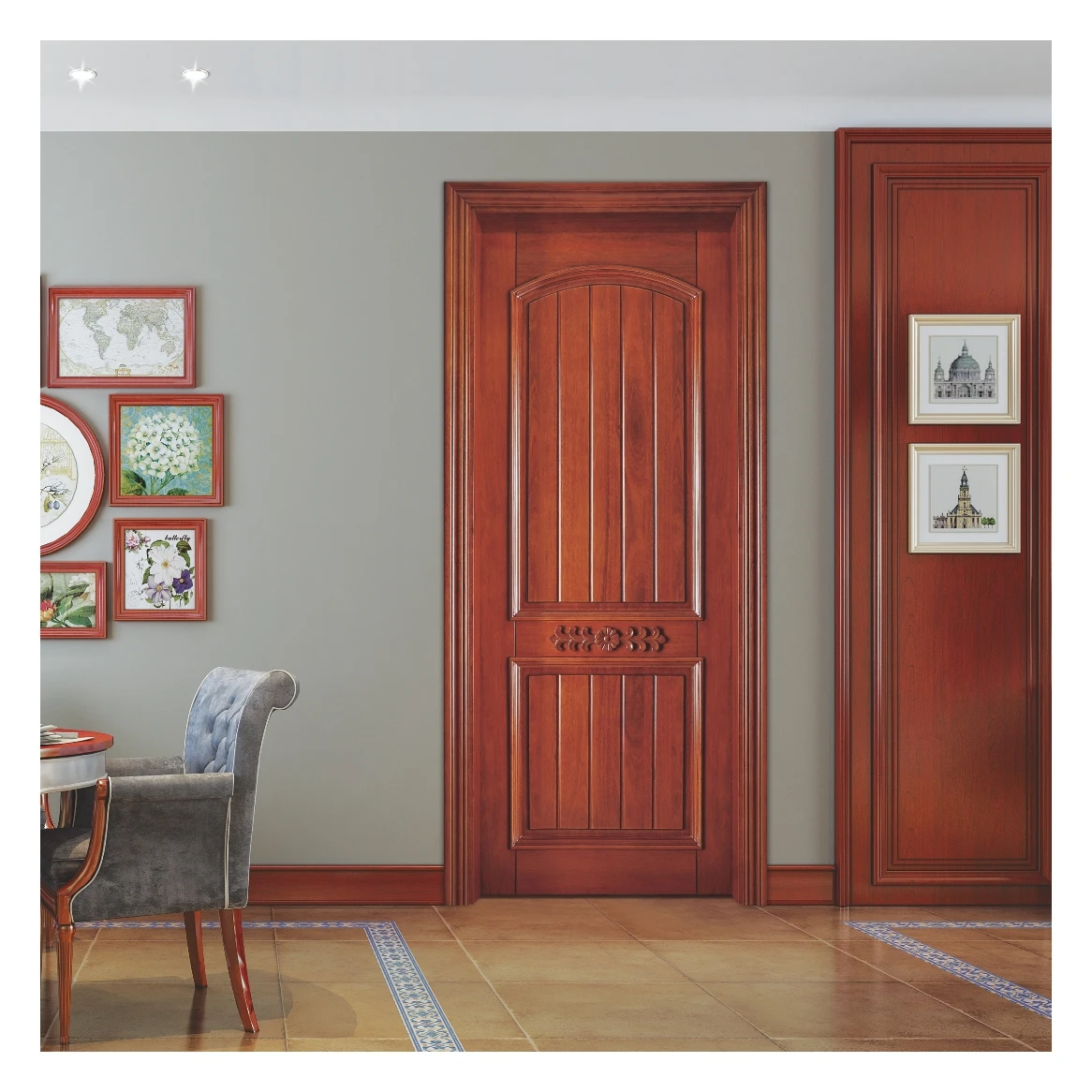 House Villa Room Luxury Design Thick Flush Cherry Solid Wooden Interior Wood Door