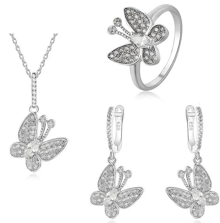 Fashion elegant CZ wedding 925 silver jewelry set