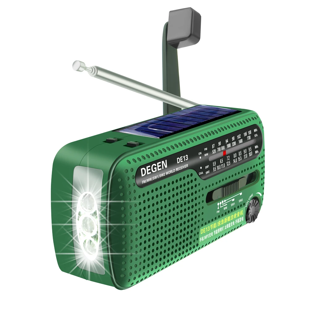 New DEGEN DE13 FM AM SW Radio Crank Dynamo Solar Power Emergency Retro Radio A0798A World Receiver Portable Internet Radio