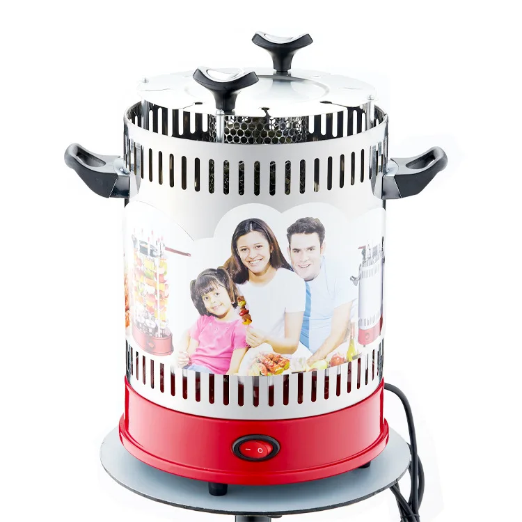 Color Box Indoor Smokeless Vertical Rotating BBQ Rotisserie Satay Kebab Skewer 1000W 3 in 1 Non-stick Electric Pan 1000 220