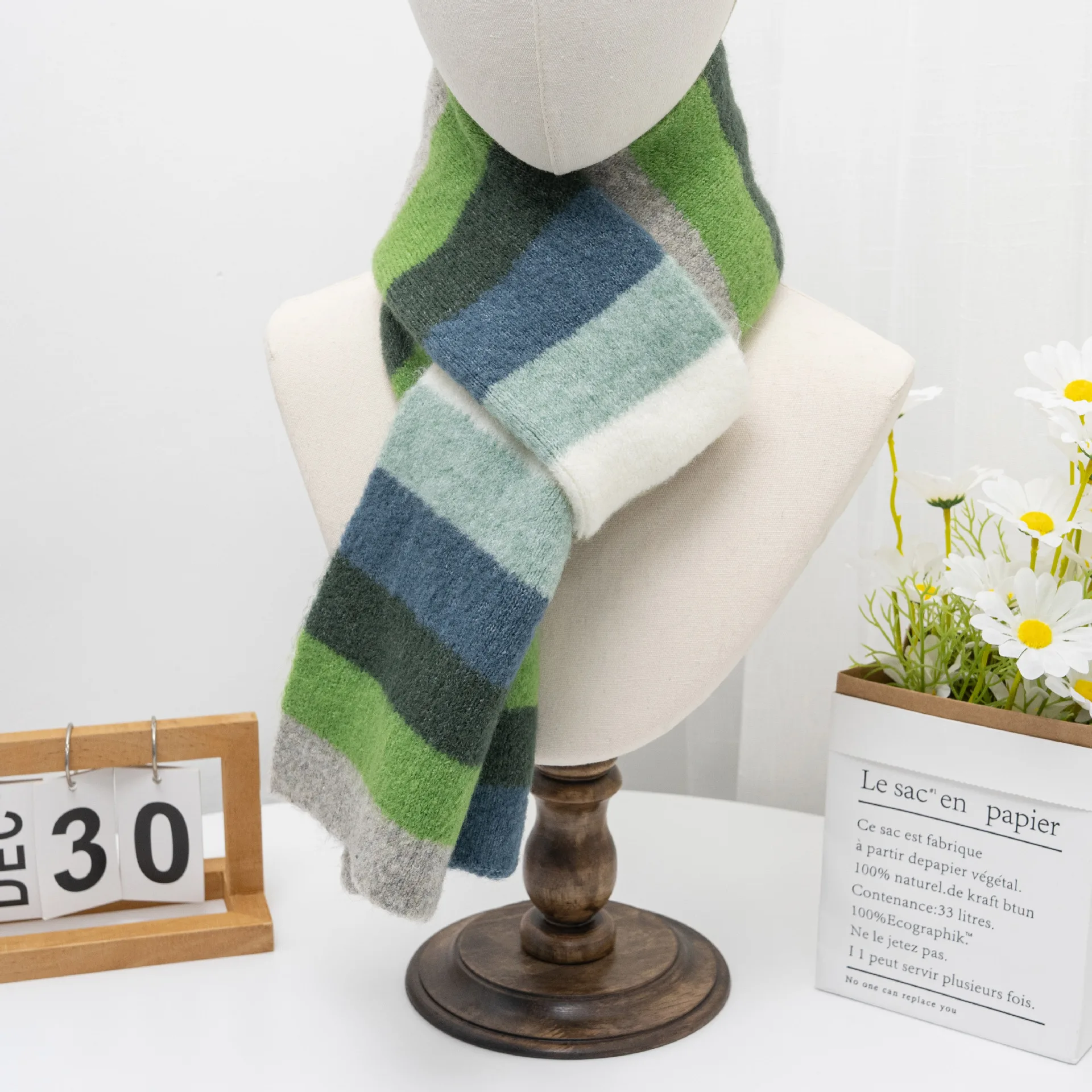 Customized LOGO Designer Scarf Winter Women Winter Multicolor Knitted Scarves Faux Cashmere Stripe Scarf