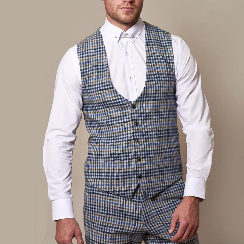 Мужской короткий жилет на пуговицах, приталенное платье, клетчатый жилет