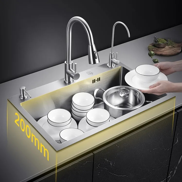 304 stainless steel thickened vegetable corner kitchen sink single tank factory wholesale hand made kitchen basin