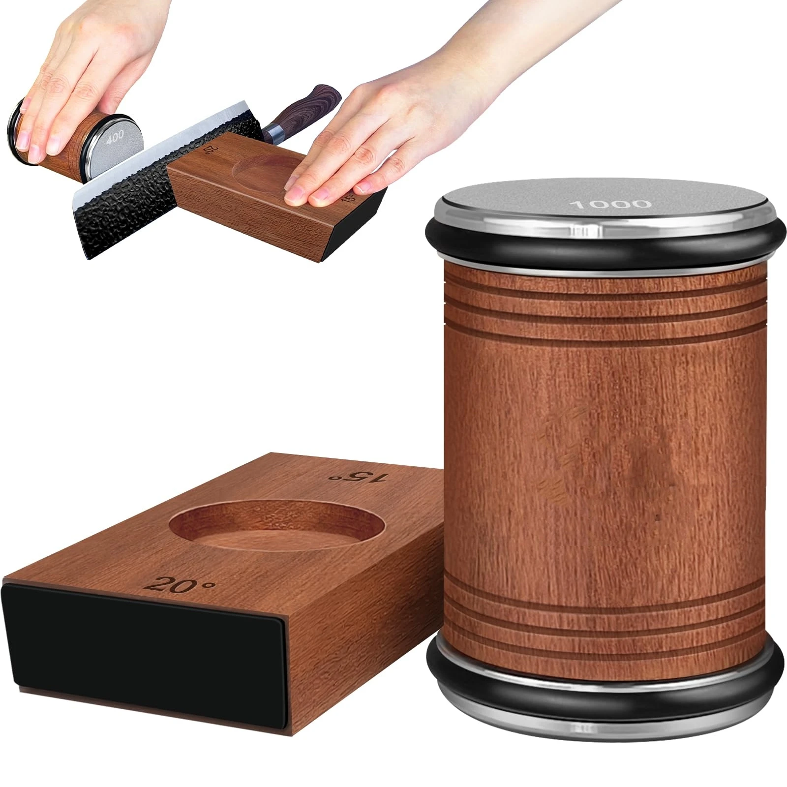 Экологичный с нескользящей коричневой бамбуковой основой 15 и 20 градусов керамические Ролики роликовые полировальные Инструмент для заточки ножей