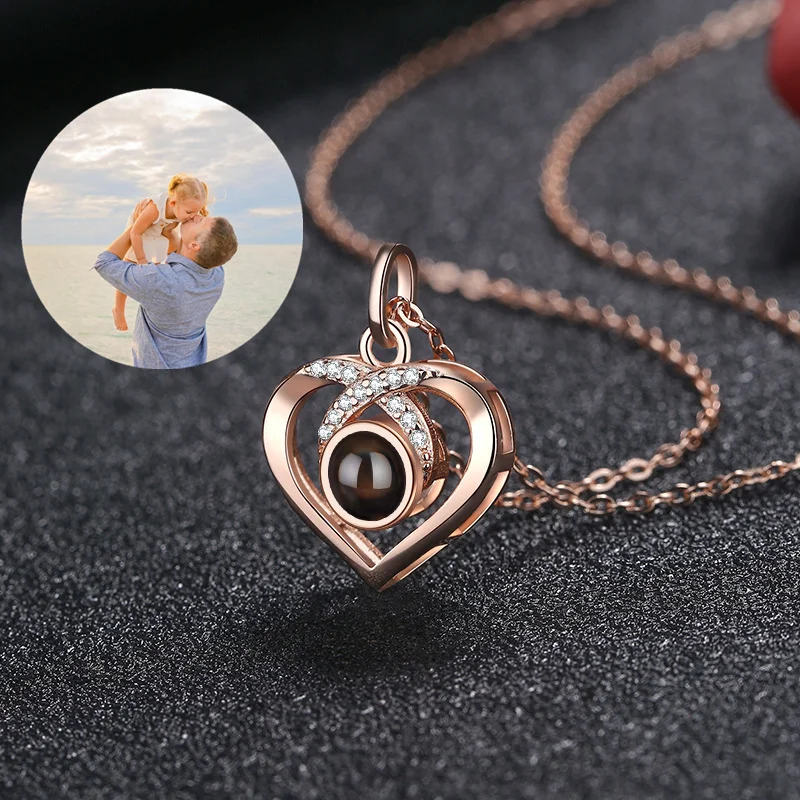 100 Different Languages I Love You S925 silver personalized Photo Projection Necklace pendant  - Heart