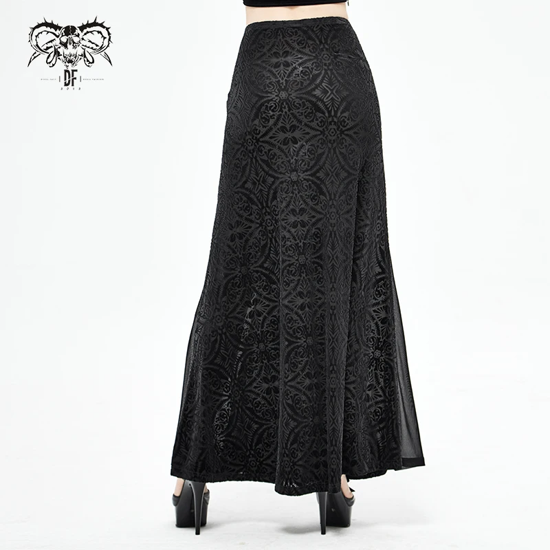 SKT068 Cross shape mesh spliced stretchy Gothic pattern sexy women velvet long half skirt