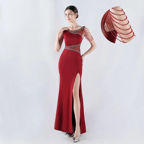 33059# evening Dress Crystal Diamond decorative perspective mesh figure satin cloth Formal Dress