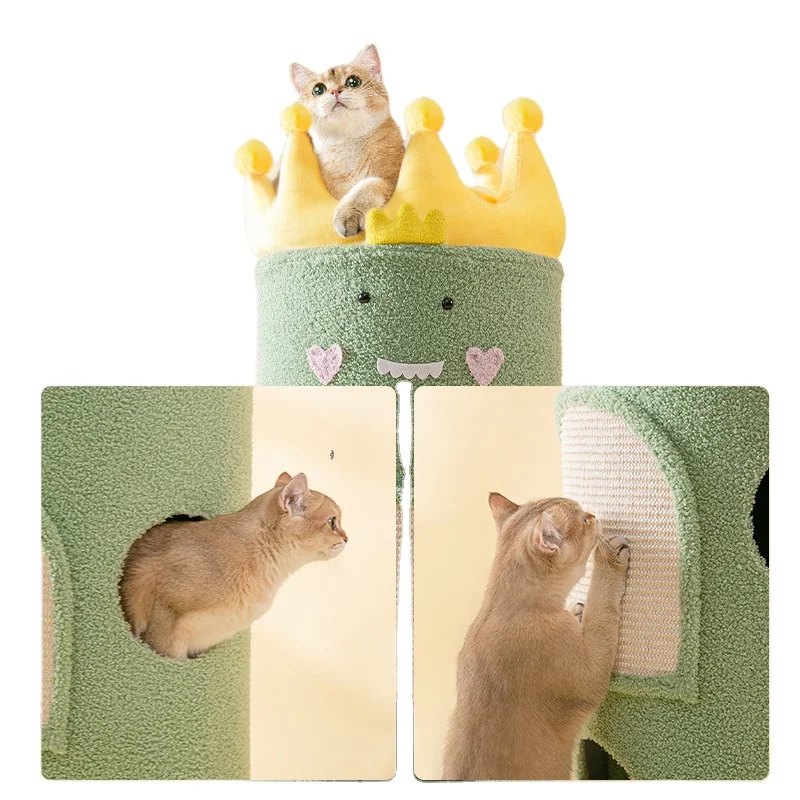 Wholesale Modern Pet Scratching Cardboard Cat House Sisal Luxury Barrel Shaped Pet House Cat Condo Tree Cat  Tree House