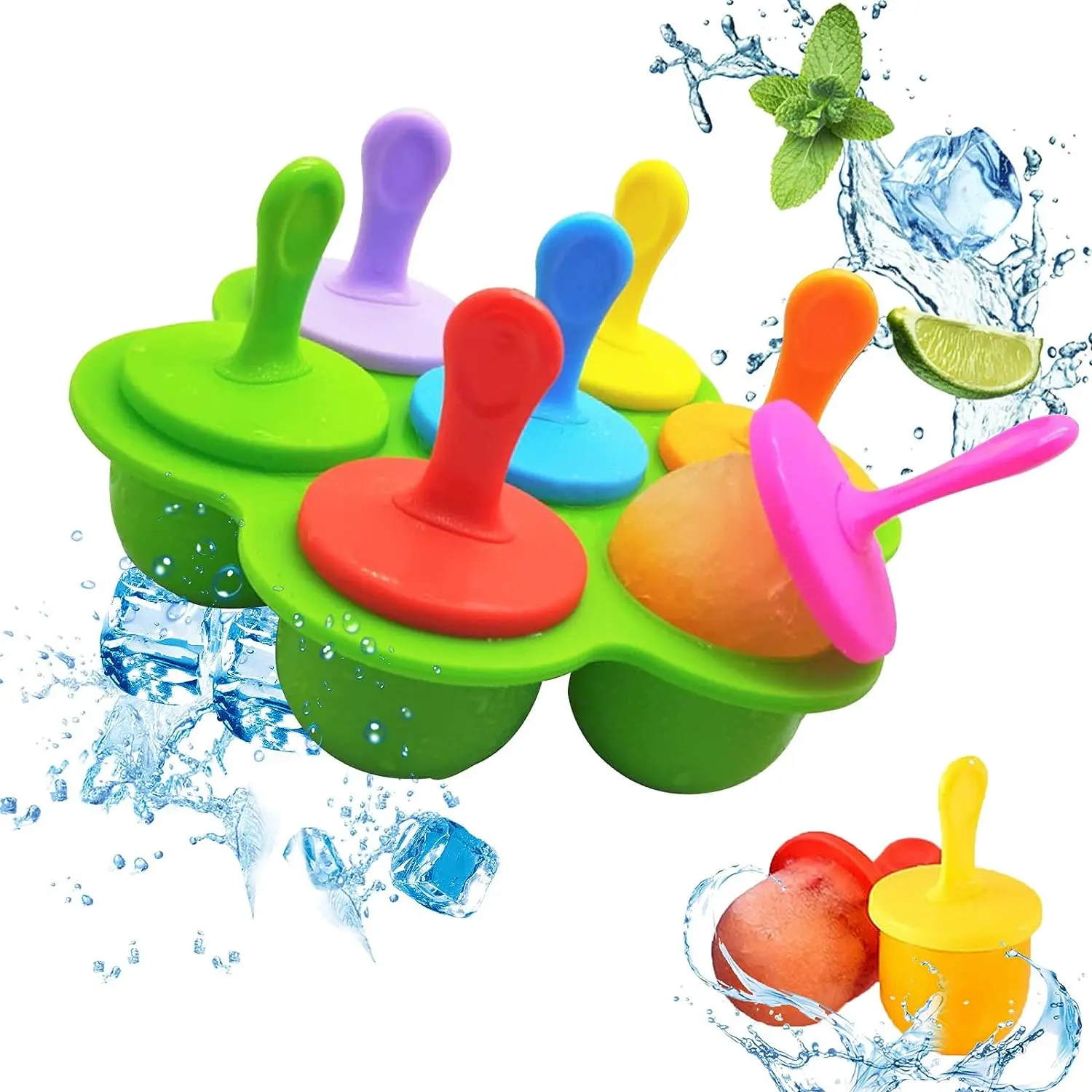 Factory directly sale Silicone Popsicle Molds, Food Grade DIY Ice Pop Molds Colorful Ice Cream Mold Ice Lolly 7-Hole Popsicle Mo