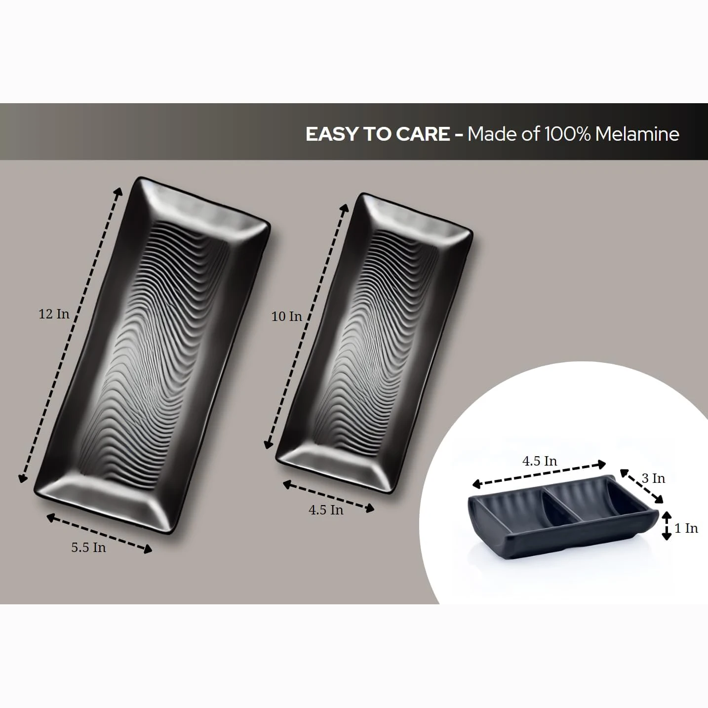 Restaurant tableware Sushi and Barbecue Serving black rectangular melamine plates and dishes set