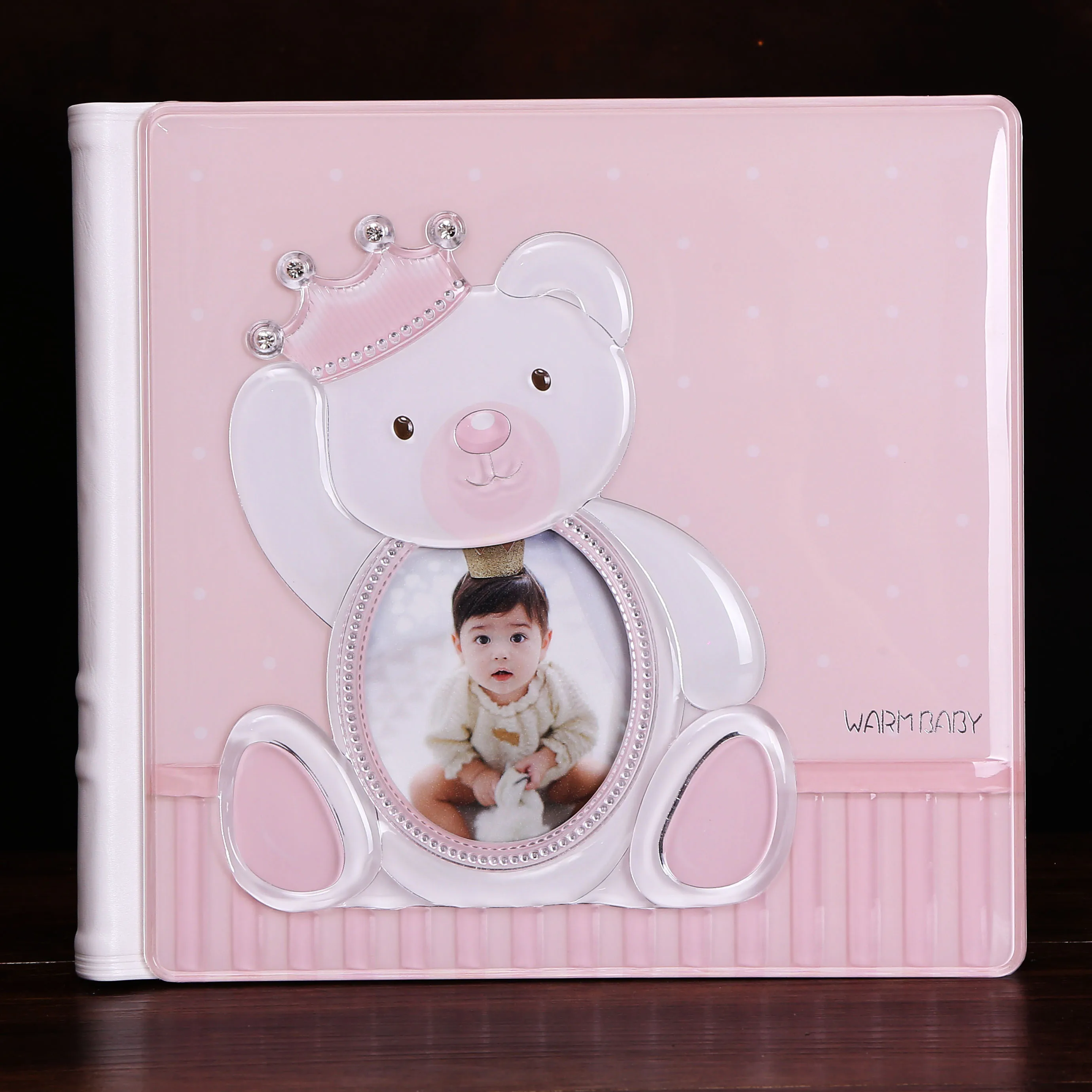 factory direct sale baby photo studio 10x10inch blue and pink color cute bear design photo album cover  hanging photo frame set