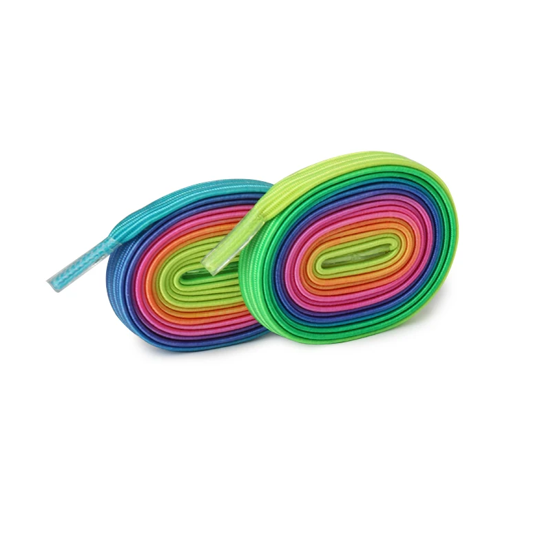 Customized Logo Printed Color Flat Gradient Rainbow Shoe Laces Colorful Rainbow Sneaker Shoelaces