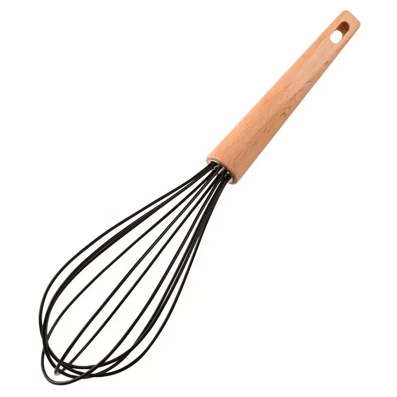 Wholesale Silicone Egg Whisk Kitchen Tools Hand Easy Wooden Handle Milk Flour Rotary Blender Whisk Mixer Egg Beater