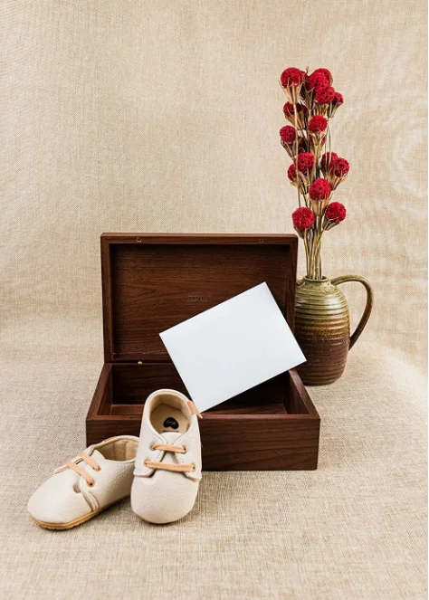 Walnut Finish Decorative Small Square Brown keepsake Stash Wooden Storage Box with Hinged Magnetic Lid