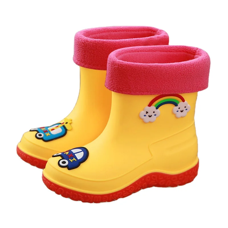 Детские плюшевые теплые и съемные нескользящие водонепроницаемые дождевые сапоги