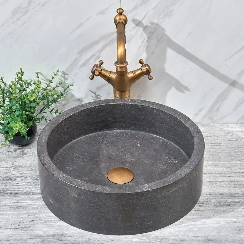 Bathroom Round Polished Natural Grey Marble Basin