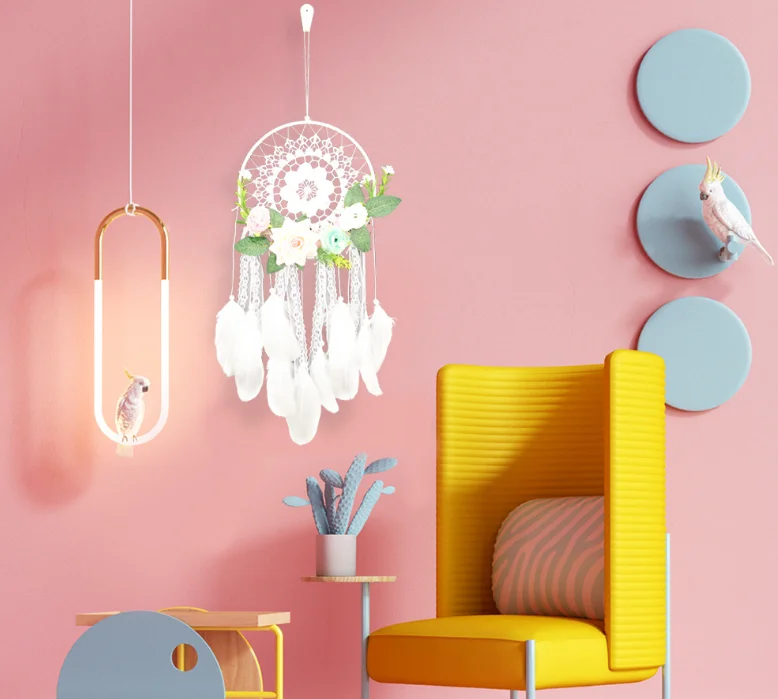 Wholesale Handmade Boho Hanging Feather Dream Catcher for Car Home Room Door Wall Art Party Decor Ornament Gift Craft DIY Kit