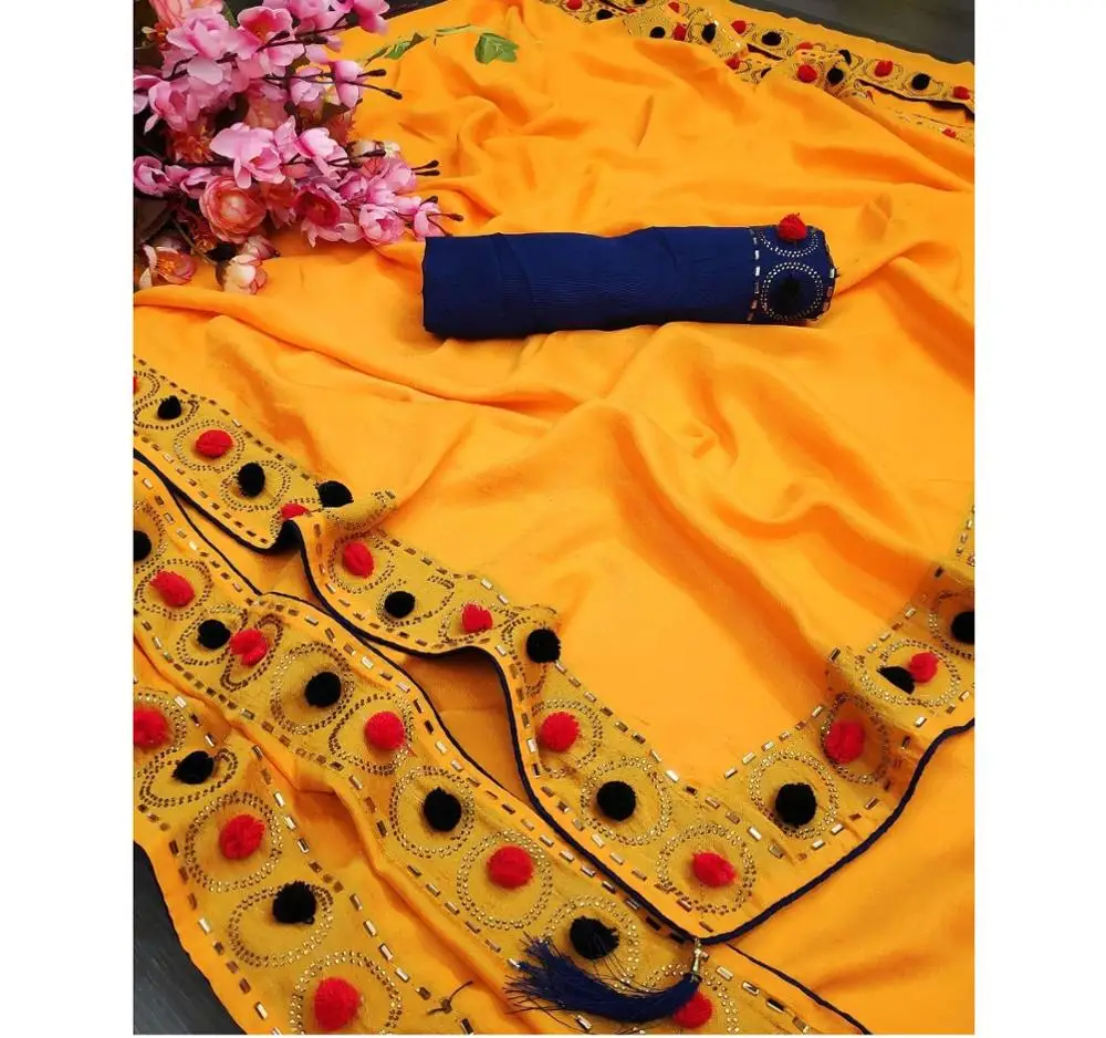 Pom Diamond Work Saree with Blouse Piece Indian Women Wear Festival Sari Cheap Low Price Wholesale Manufacturing Surat Alphanumero