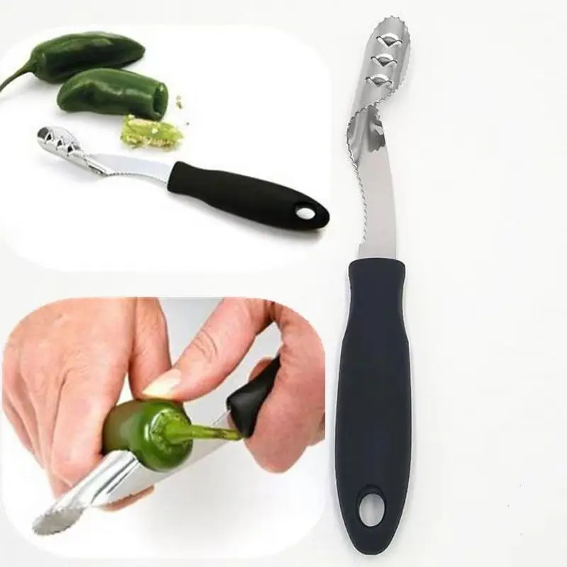 2-in-1 Jalapeno Corer Tool  Stainless Steel Pepper Seed Remover Tool with Serrated Edges & Soft Rubber Handle