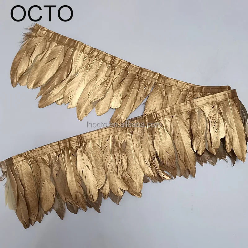 Wholesale DIY Craft 13-18CM Silver Gold Painted Goose Feathers Fashion Decorative Feather Ribbon Trim