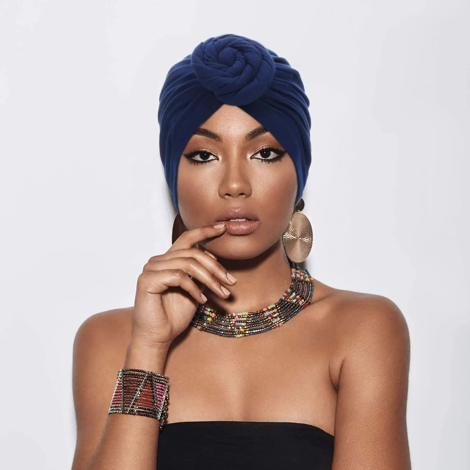 New Fashion Women Cotton Print African Turban Flower Knot Pre-Tied Bonnet Beanie Headwrap Hat