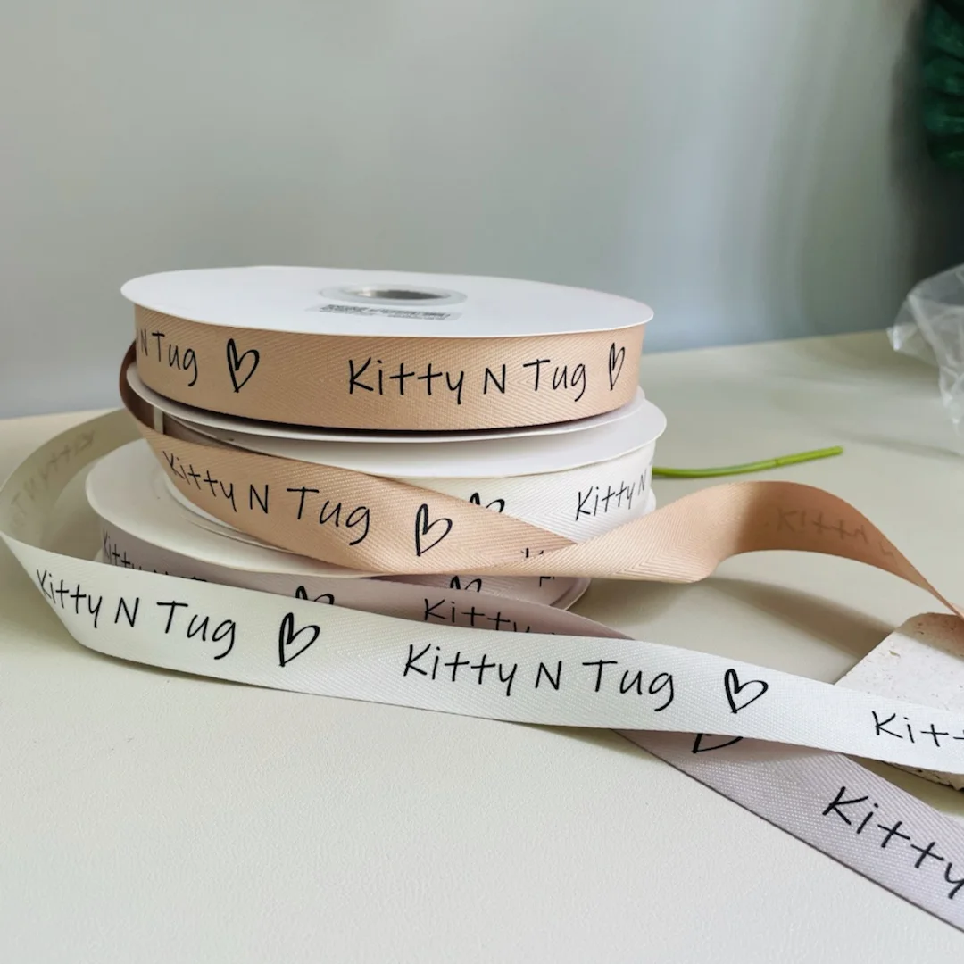 Wholesale Custom Logo Cotton Ribbon Gold Foil Grosgrain Printed Gift Wrap Ribbon