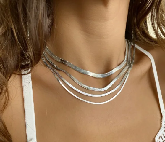 Hot selling Fashion Jewelry 925 Sterling Silver Herringbone Chain Choker Plain Flat Soft Snake Chain Necklace 2mm 2.5mm 3mm