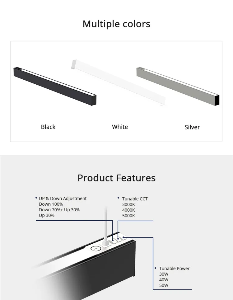 0-10V Dimmable 2FT 4FT 8FT 20W 40W 60W Linkable Motion Sensor Flicker Free Up Down Hanging Led Linear Light