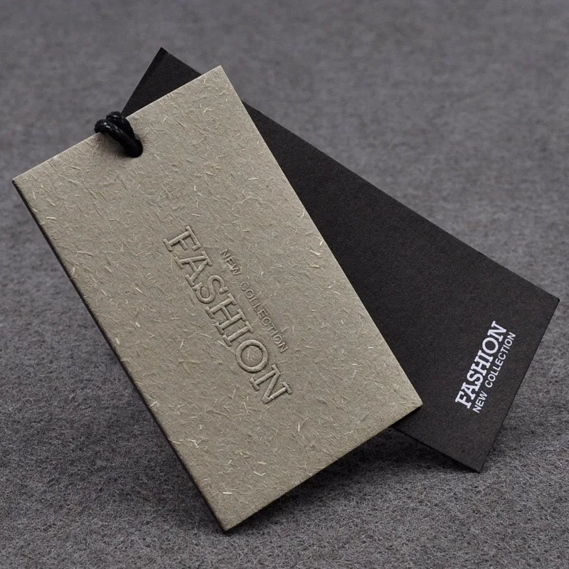 Kraft paper specially  printing embossed foiled customized with UV garments hang tag paper tag for jeans clothing and garments