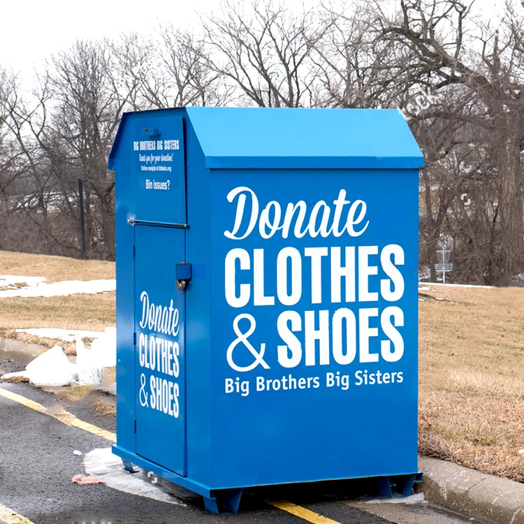 Blue Outdoor Park And Street Clothes Recycling Donation Bin Clothing Recycle Metal Recycling Metal Donation Boxes