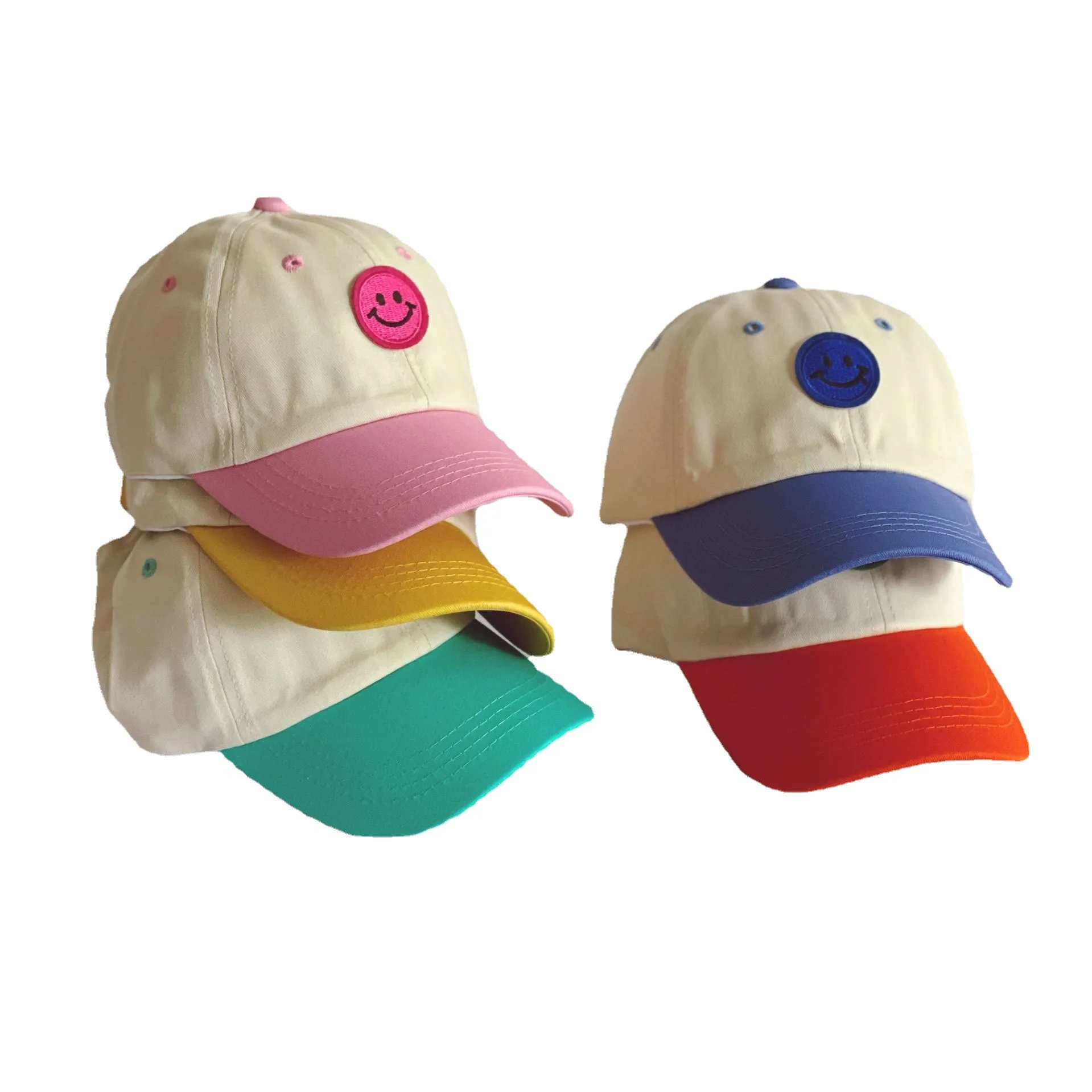 Spring Summer Children Baby Boy Embroidered Smiley Patch Baseball Cap Cotton Adjustable Dad Hat Kids Girls Peaked Caps 3-8Y
