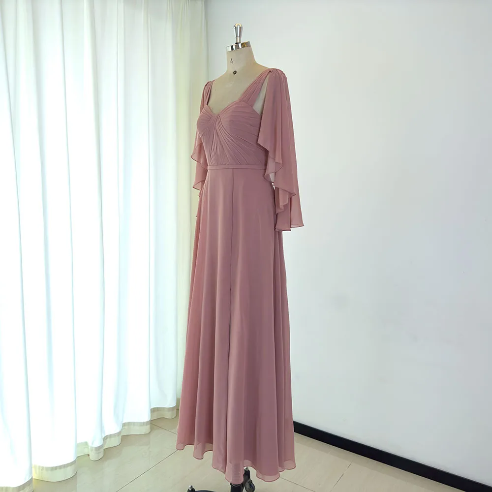 TEENYEE Wholesale Manufacturers Dusty Pink Bridesmaid Dresses long Sleeve Asymmetrical Bridesmaid Dress Elegant