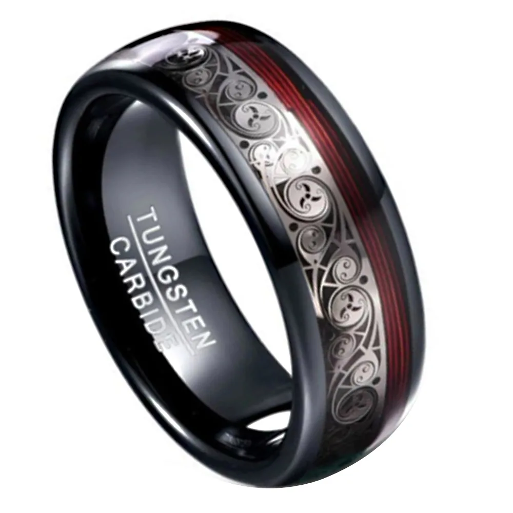 OBE ювелирные изделия Горячая продажа 8 мм гитарная струна древесина инкрустированное кольцо Гальваническое настраиваемое вольфрамовое кольцо