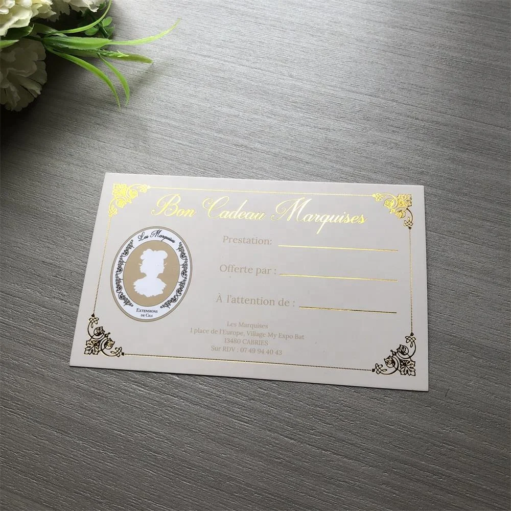 Custom luxury gold foil design coupons gift certificate paper card for small business