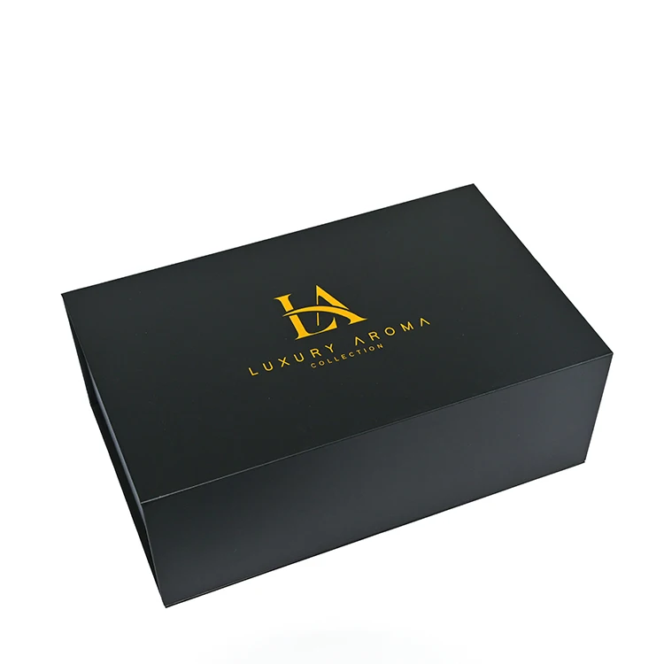 Luxury Folding Gift Box Classic Black Large Magnetic Presentation Gift Hamper Box For Packing