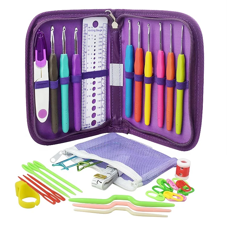 Wholesale kitting needles set for sweater and crochet hooks set with portable case