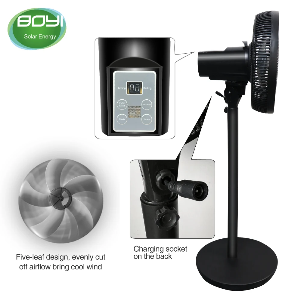 solar power 16 inch 12 inch vertical fan solar stand fan with panel